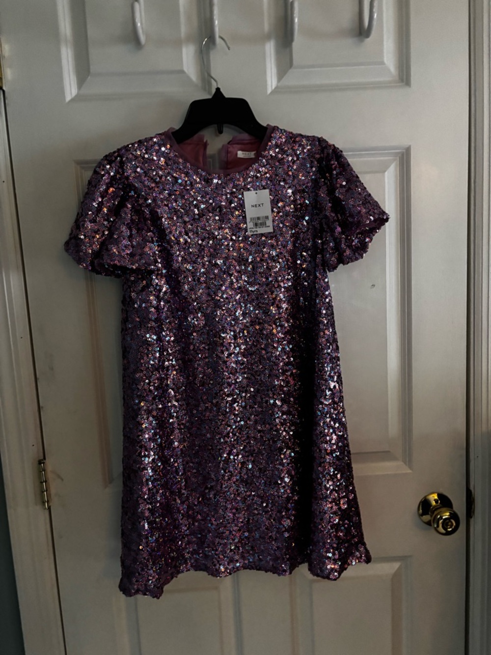 next Purple Sequin Flutter Sleeve Party Dress